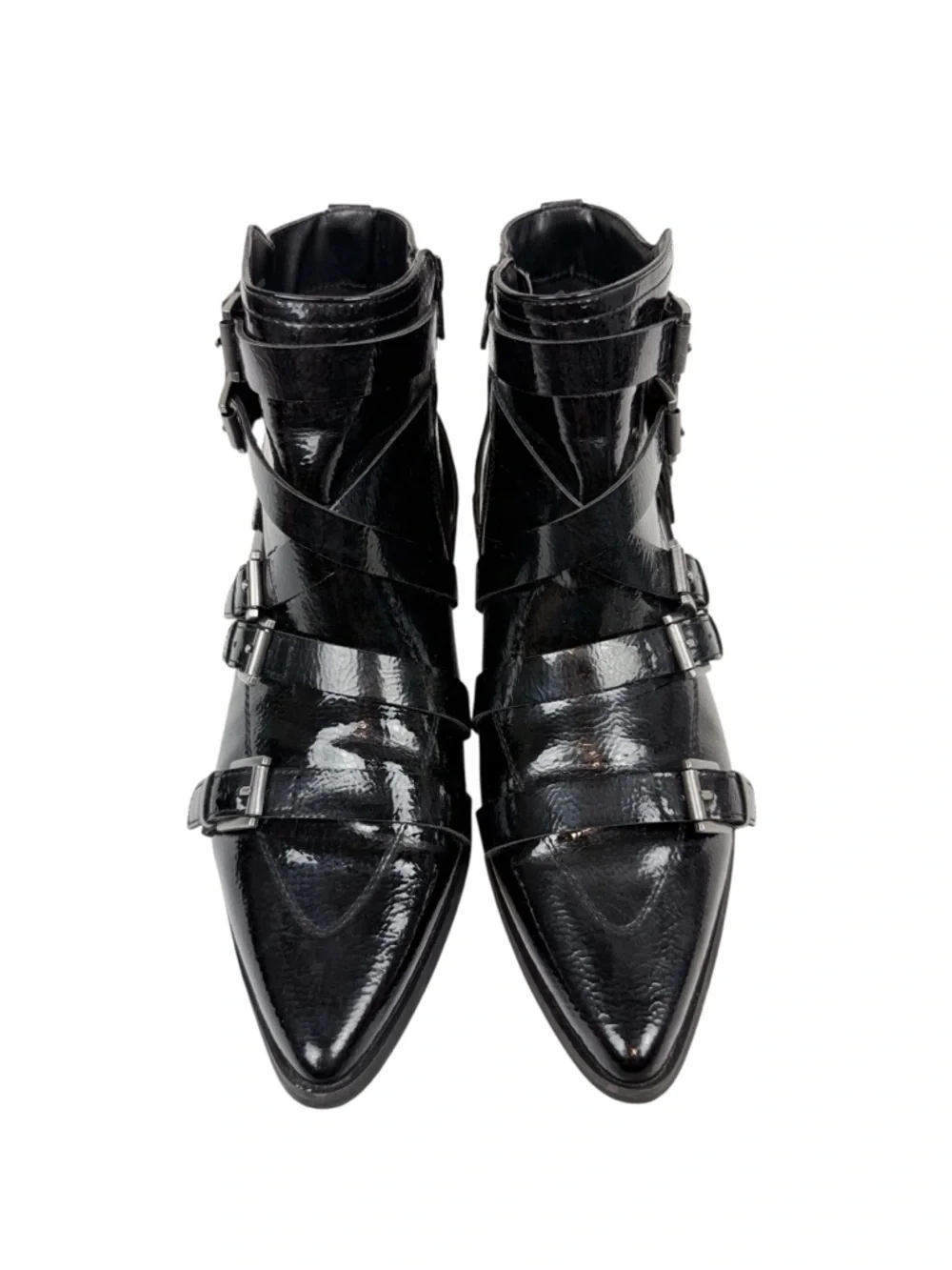Coconuts by Matisse Amsterdam Black Patent Buckle Pointed Toe Ankle Boots Sz 8.5